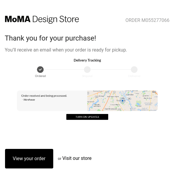 MoMA Design Store Confirmation Email