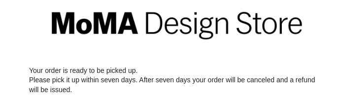 MoMA Design Store Pickup Email