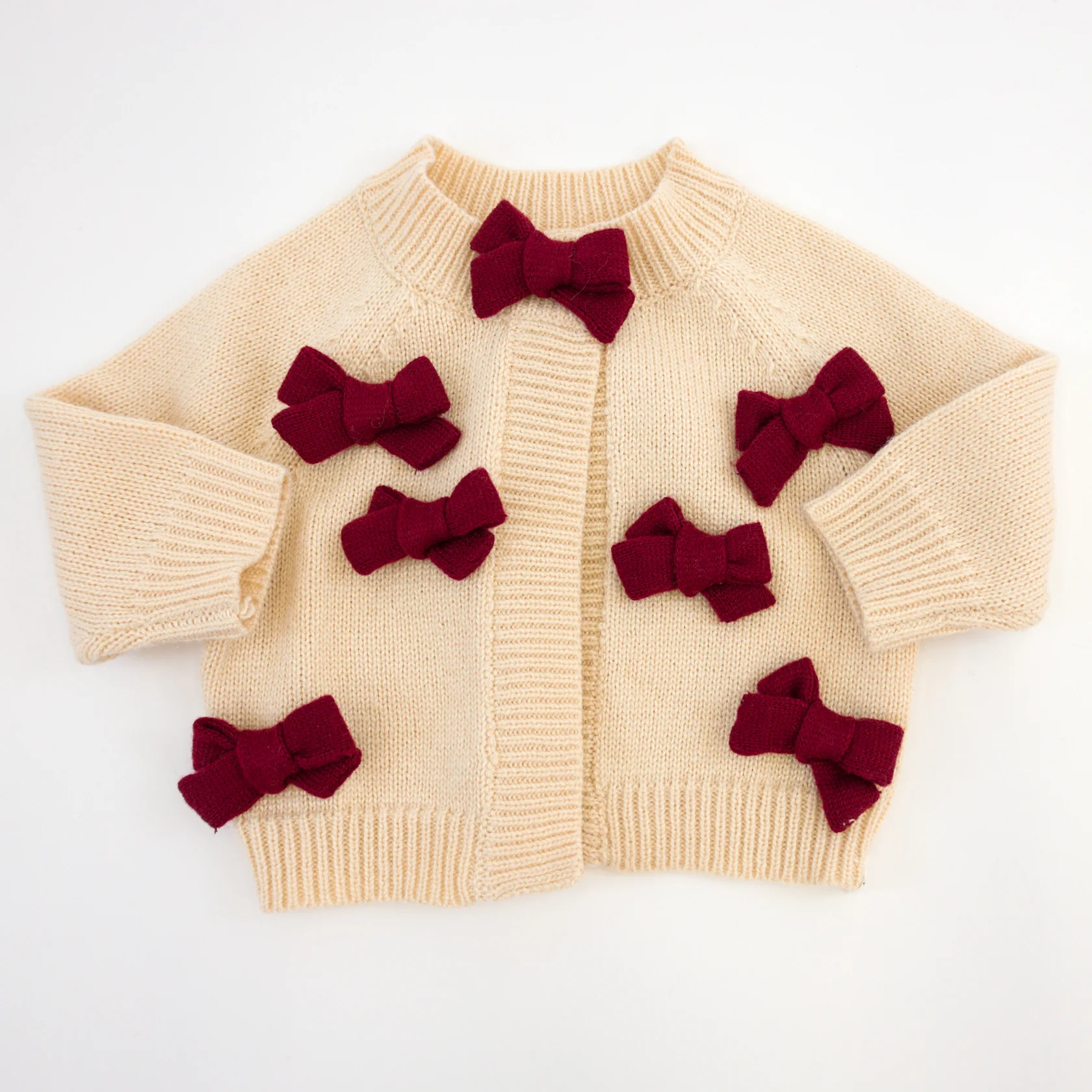 Scandi Cardigan with Berry Red Bows