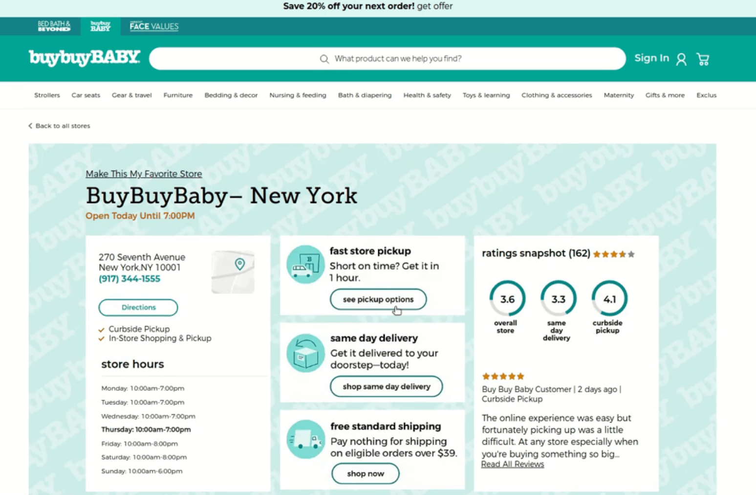 Selecting curbside BUYBUYBABY